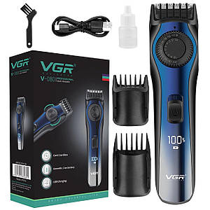 Машинка для стрижки волосся VGR V-080 бороди бездротовий акумуляторний триммер з LED дисплеєм