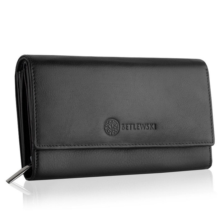 Жіночий шкіряний гаманець Betlewski з RFID 17,5 х 10 х 4 (BPD-SS-12) - чорний
