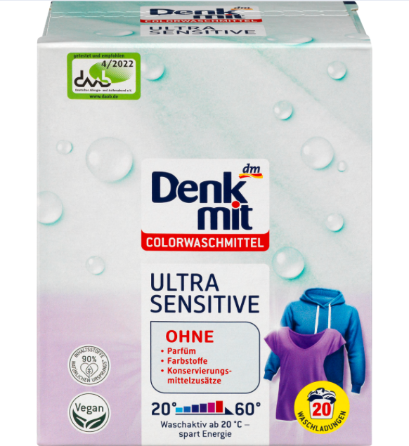 Гіпоалергенний Пральний порошок для кольорової білизни DenkMit Colorwaschmittel Pulver Ultra Sensitive, фото 1