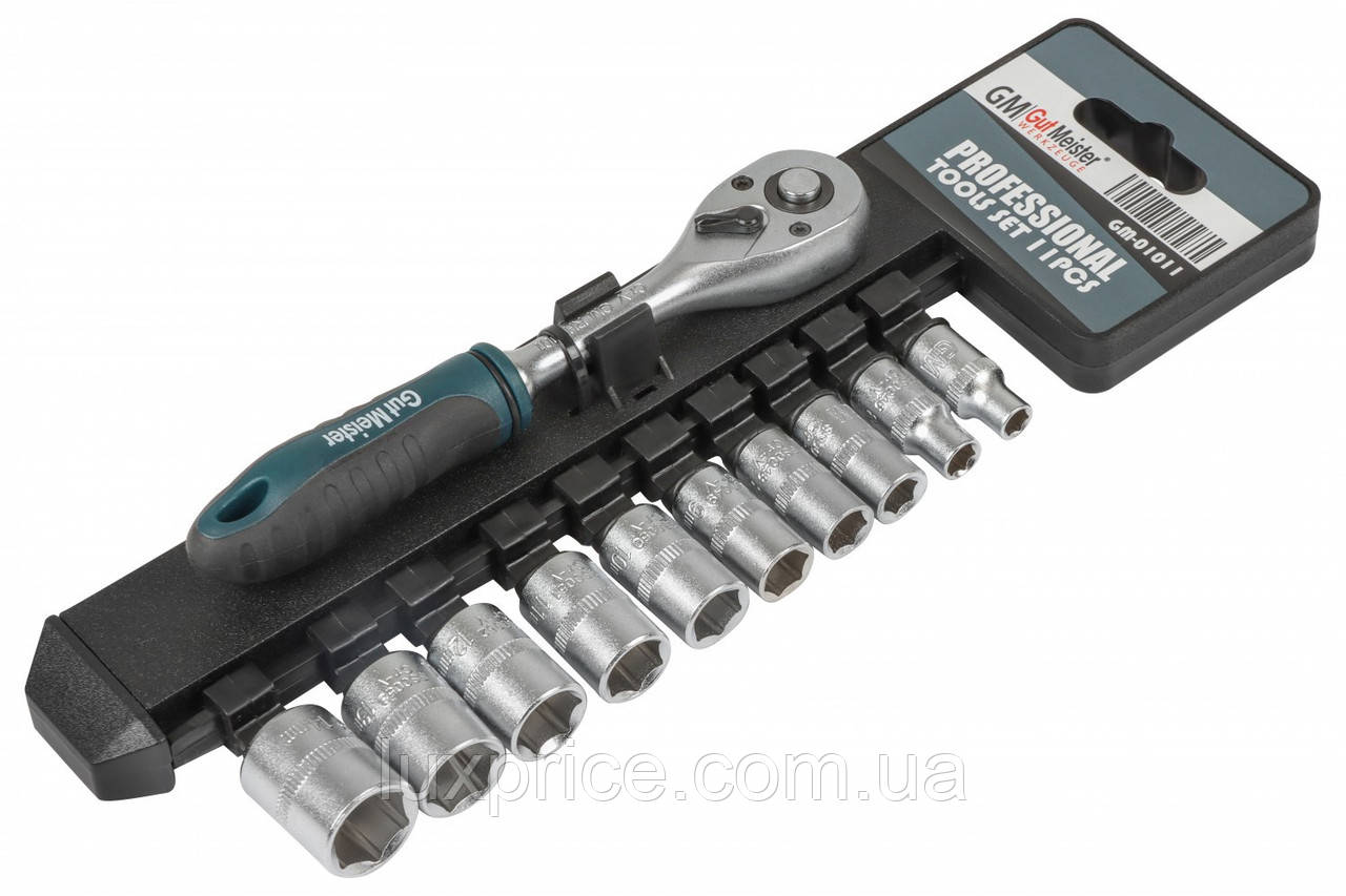 Комплект головок GUT MEISTER з трещіткою 1/4" 11шт GUT MEISTER GM-01011    Luxprice, фото 1