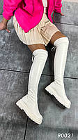 Жіночі зимові чоботи панчохи ботфорти на потовщеній підошві екошкіряні білі