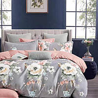 Комплект постельного белья Евро ZMW "Home Textiles" сатин (37406) Цветы на сером