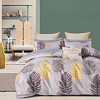 Комплект постельного белья Евро ZMW "Home Textiles" сатин (37444) Желтые+Темно-серые перья на сером
