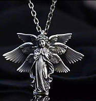 Кулон подвеска как фигурка серебристый металл ангел шестикрылый Серафим оберег защита цепочка колье