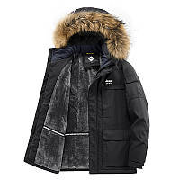 Мужская зимняя куртка с капюшоном Jeep, черный теплый классический современный пуховик, парка, пальто (0245)