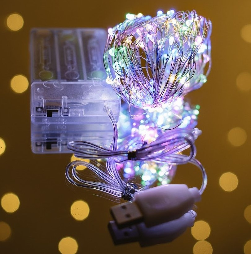 Світлодіодна гірлянда на батарейках та від usb "Роса" 10м 100led RGB