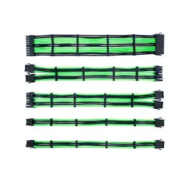 Кабель для компютерних комплектуючих QUBE 1x24P MB/2x4 + 4P CPU/2x6 + 2P VGA Black Green (QBWSET24P2X8P2X8PBG)