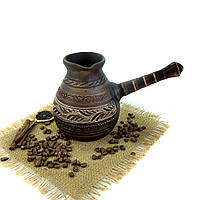 Джезва гончарна Трипілля ангоб 500 мл з червоної кераміки + розсікач