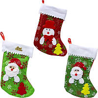 Новогодний сапог-носок для подарков из фетра красного и зеленого цвета с рисунками 6241-10 в упаковке 3 шт