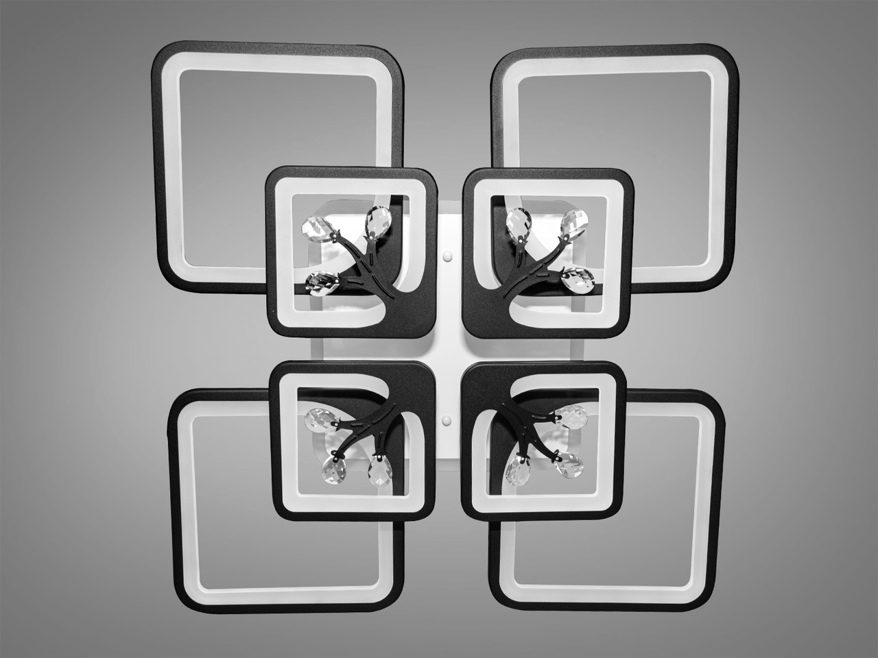 Яскрава LED люстра для залу з підсвіткою, колір чорний, 190 W на 27 м2 8157-4+4BK-LS