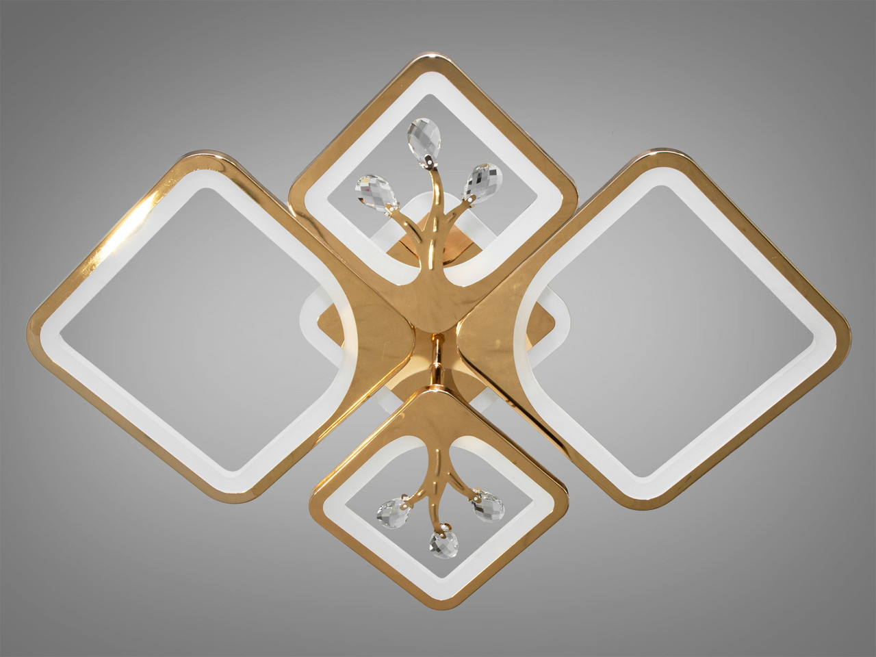 Стельова LED-люстра в спальню з пультом, колір золото, 100 W на 14 м2 8157-2+2G-LS, фото 1