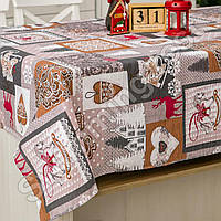 Новогодняя льняная хлопковая скатерть 150х180 см на обеденный стол "Лапландия"