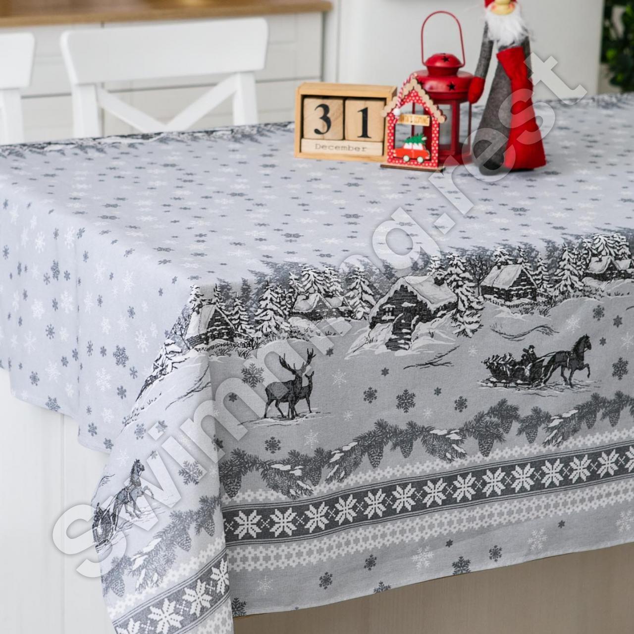 Новорічна лляна бавовняна скатертина 150х180 см на обідній стіл "Святвечір", фото 1
