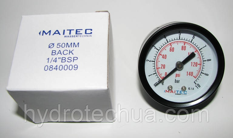 Манометр осьовий для насосних станцій MAITEC (1/4") 0 - 10 бар