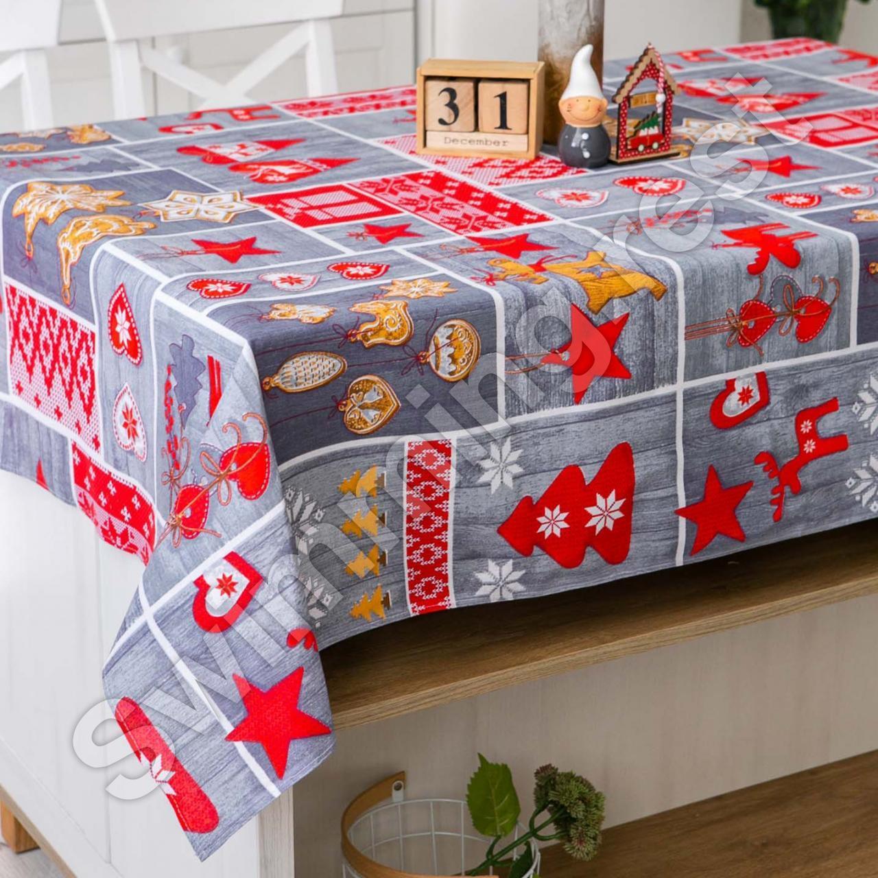Новорічна лляна бавовняна скатертина 150х180 см на обідній стіл "Чудеса", фото 1