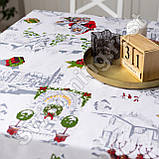 Новорічна лляна бавовняна скатертина 150х220 см на обідній стіл "Санта", фото 3