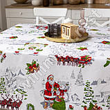 Новорічна лляна бавовняна скатертина 150х220 см на обідній стіл "Санта", фото 2