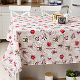 Новорічна лляна бавовняна скатертина 110х150 см на обідній стіл "Подарунок", фото 2