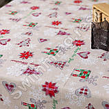 Новорічна лляна бавовняна скатертина 110х150 см на обідній стіл "Подарунок", фото 3