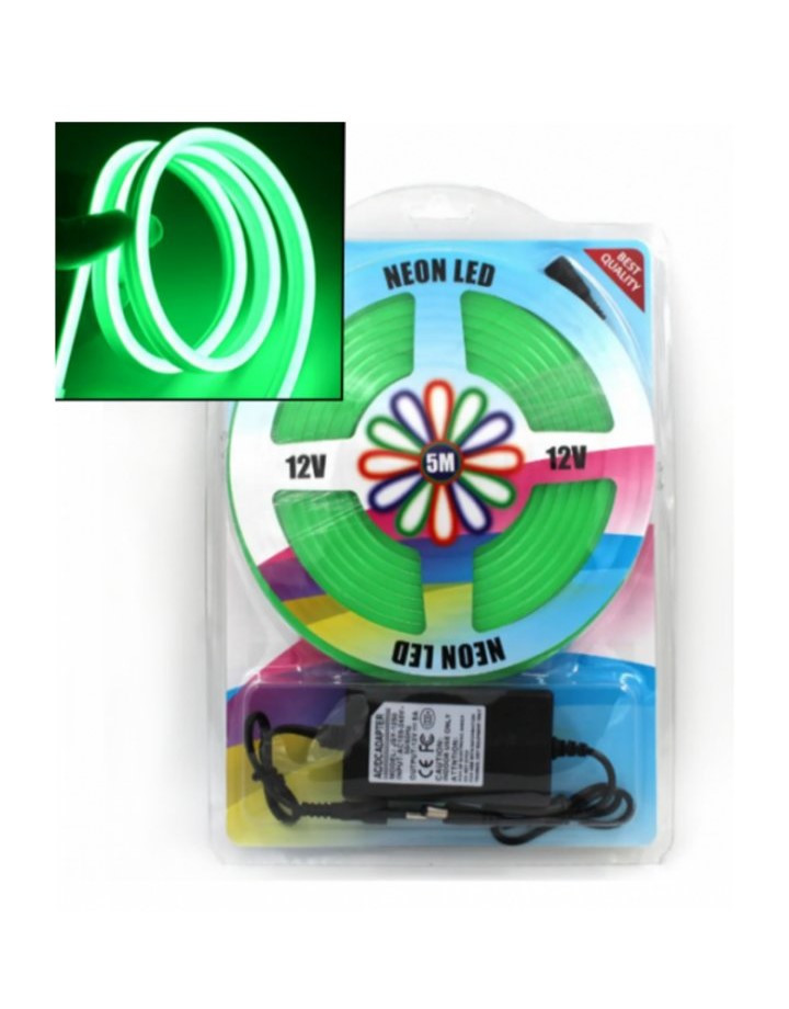 Неонова гнучка стрічка LED Neon Flex 0764 герметична силіконова 12V-220V, 5 м (25254G-E) зелена, фото 1