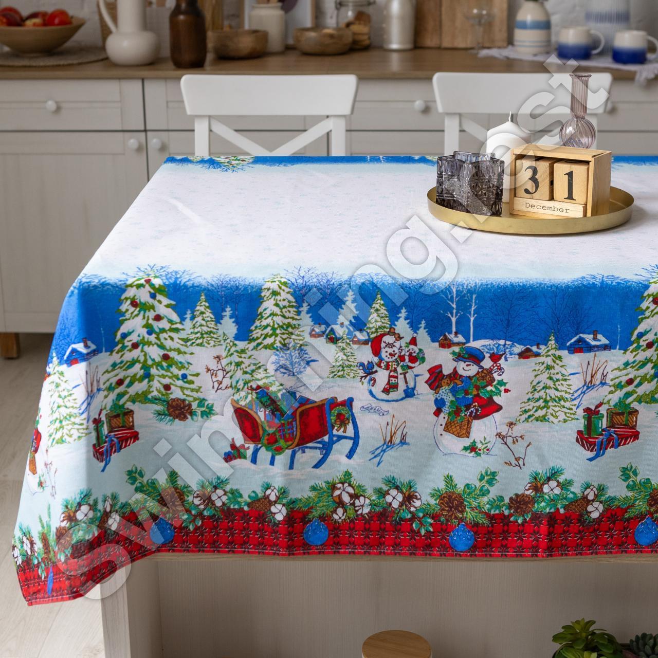 Новорічна лляна бавовняна скатертина 110х150 см на обідній стіл "Хуртовина", фото 1