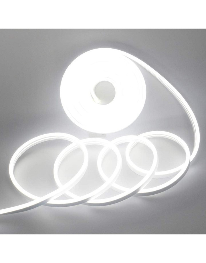 Неонова гнучка стрічка LED Neon Flex 0719 герметична силіконова 12V-220V, 5 м (25254W-E) біла, фото 1