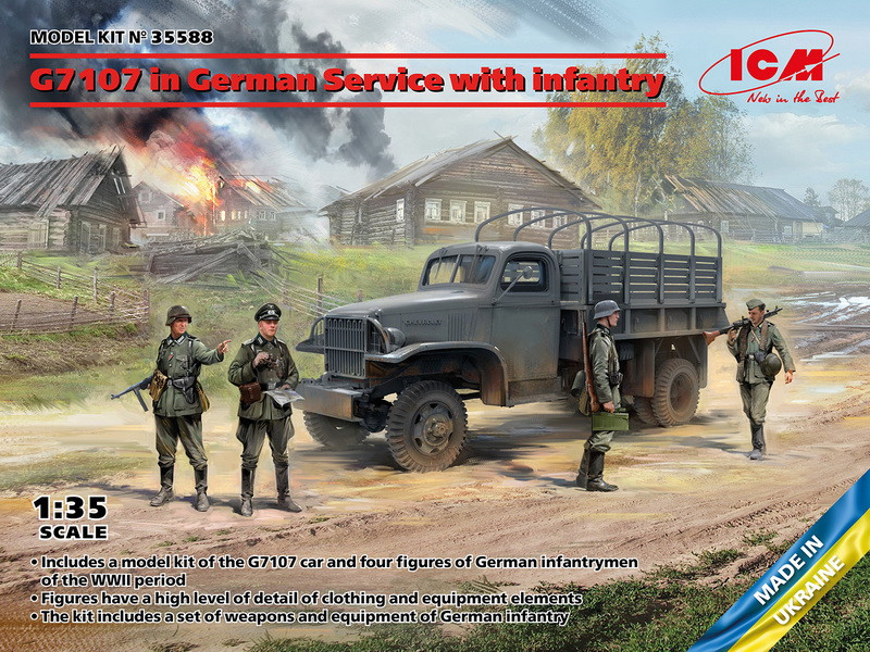 Пластикова модель 1/35 ICM 35588 трофейна вантажівка G7107 з німецькою піхотою