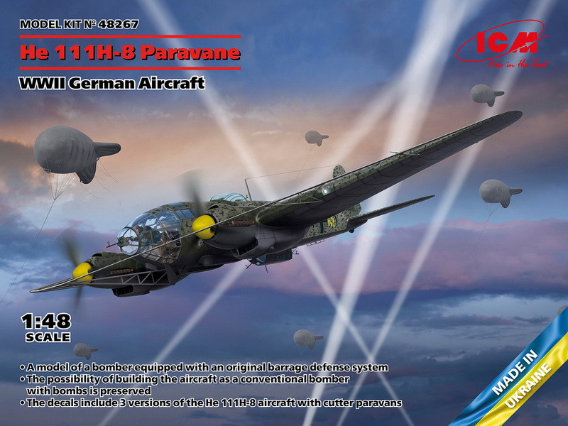 Пластикова модель 1/48 ICM 48267 німецsкий бомбардувальник Хенкель He 111H-8 Paravane