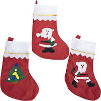 Новогодний сапог-носок для подарков из фетра красного цвета с рисунками 6241-8 в упаковке 5 шт