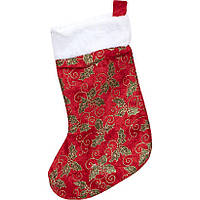 Новогодний сапог-носок для подарков красного цвета с рисунками Елочек 6241-9 в упаковке 3 шт