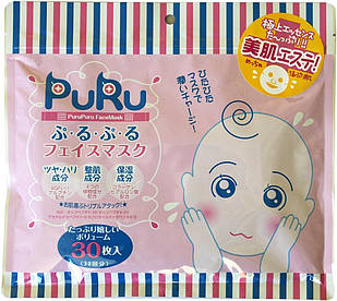 Puru Японська зволожуюча щоденна тканинна маска з колагеном і гіалуроновою кислотою, 30 шт