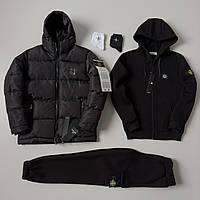 Куртка мужская зимняя Stone Island + Спортивный костюм мужской зимний Комплект теплый Стон Айленд черный