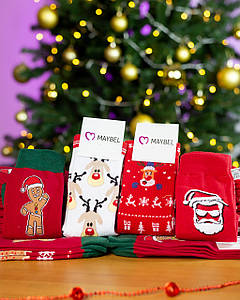 Набір новорічних шкарпеток з принтами Олені, Santa, Печивоі