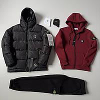 Куртка мужская зимняя Stone Island + Спортивный костюм мужской зимний теплый Стон Айленд черный-красный