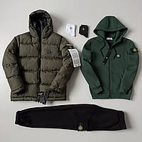 Куртка мужская зимняя Stone Island + Спортивный костюм мужской зимний теплый Стон Айленд хаки