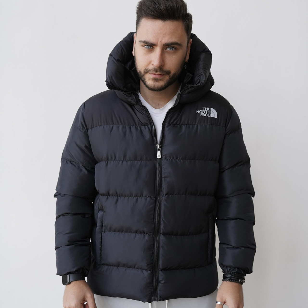 Мужская зимняя куртка пуховик Турция лого вышивка The North Face чёрная Xl - фото 4 - id-p2020395971