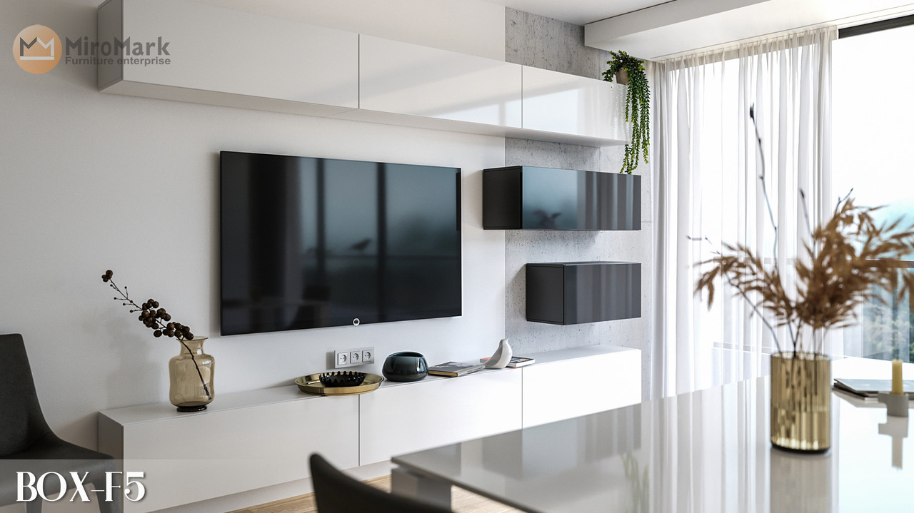 Глянцева в стилі сучасний мінімалізм вузька стінка підвісна під телевізор у вітальню зал Box-F5 Миро-Марк, фото 1