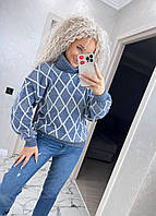 Женский теплый вязаный свитер с узором ромбы Svmd39