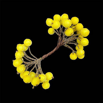 Гілочка штучної калини в цукрі для декору, цукрова калина, колір жовтий