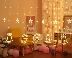 Гірлянда новорічна ,,Ялинка,зірки,олені,дзвіночки`` 120 Led 3*1 м (золото)