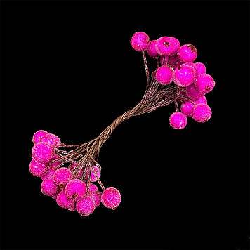 Гілочка штучної калини в цукрі для декору, цукрова калина, колір фуксія