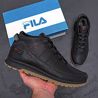 Чоловічі зимові шкіряні кросівки Fila Black Classic, чоловічі зимові теплі кросівки, чоловіче зимове взуття