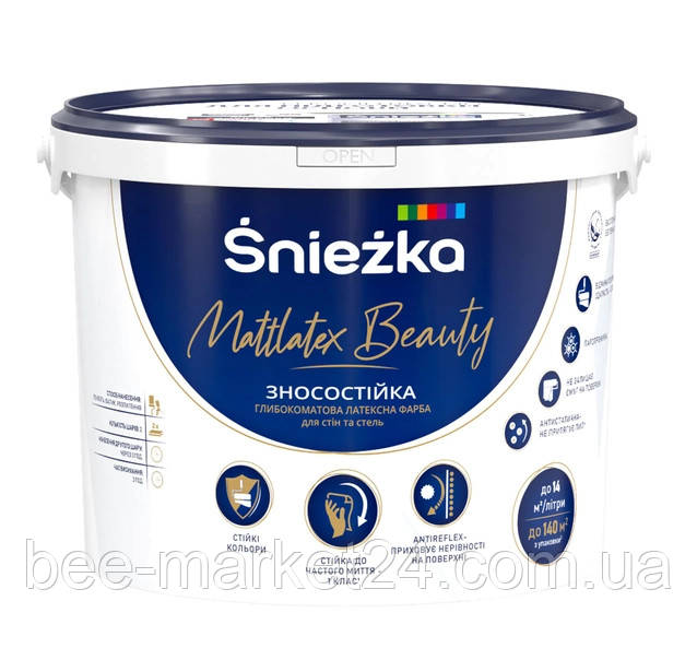 Фарба інтер'єрна латексна Sniezka Mattlatex Beauty зносостійка миюча (1 л)