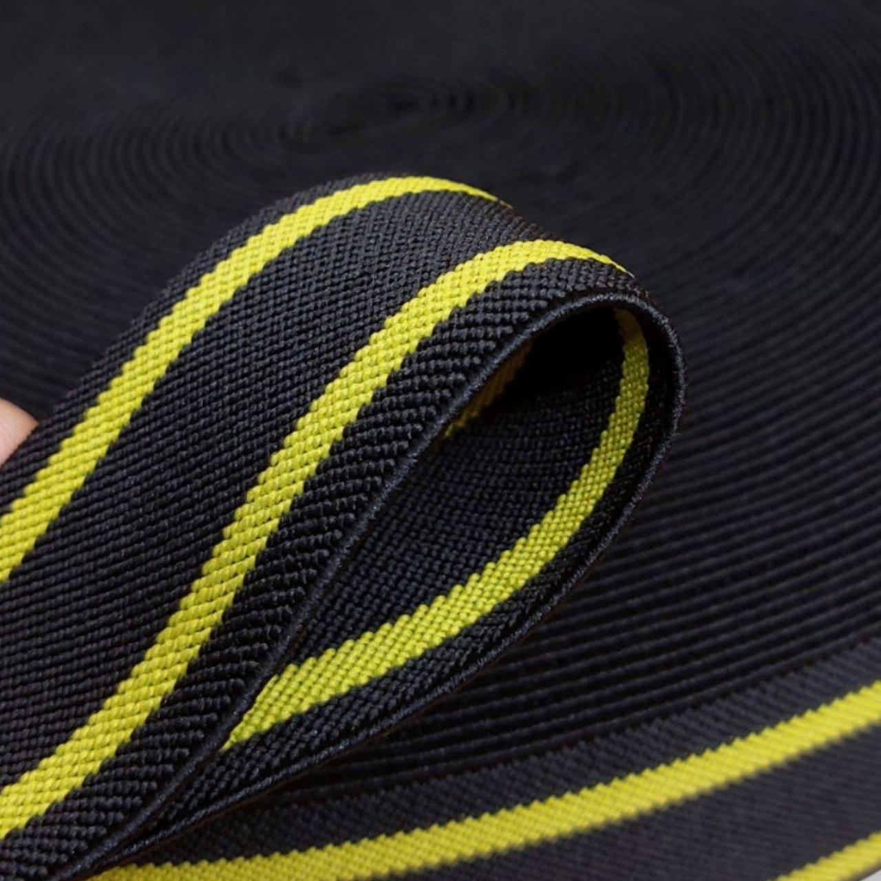 Гумка для підтяжок 40 мм чорна з салатовими полосами 25 м, фото 1