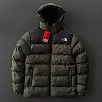 Короткая куртка дутая теплая с капюшоном tnf 700 The North Face xаки S