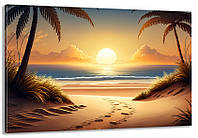 Картина холст в гостиную / спальню Захід сонця на пляжі MLP_239 60x100 см