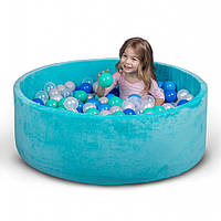 Сухой бассейн 80 см для детей с цветными шариками 150 шт, бассейн манеж, сухой бассейн с шариками бирюзовый