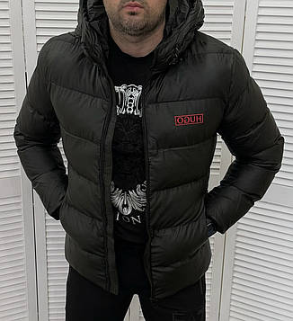 Чоловіча зимова куртка Hugo Boss чорна з капюшоном, брендова тепла куртка Бос люкс якість, фото 4