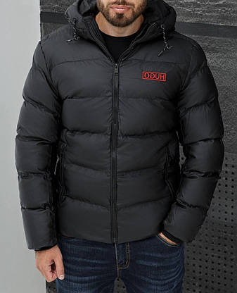 Чоловіча зимова куртка Hugo Boss чорна з капюшоном, брендова тепла куртка Бос люкс якість, фото 1