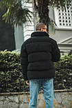 Куртка чоловіча зимова оверсайз пуховик чорний плюшевий без капюшона теплий модний укорочений, фото 2